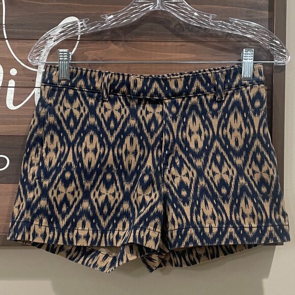 HENRY & BELLE IKAT Trouser Flat Front Shorts 25 Women's Chino Short Brown Blue - Picture 1 of 7